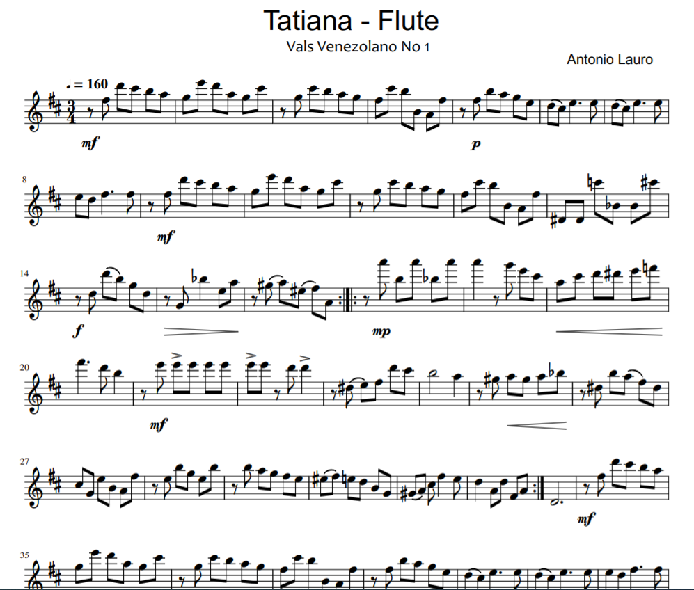 Antonio Lauro - Tatiana Vals Venezolano No 1 for flute